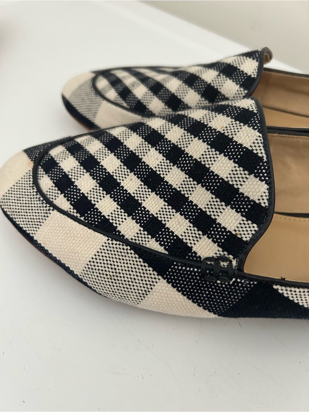Talbots Ryan Gingham Loafers in Canvas Plaid Navy Blue Cream Size 9.5 M - Picture 6 of 15
